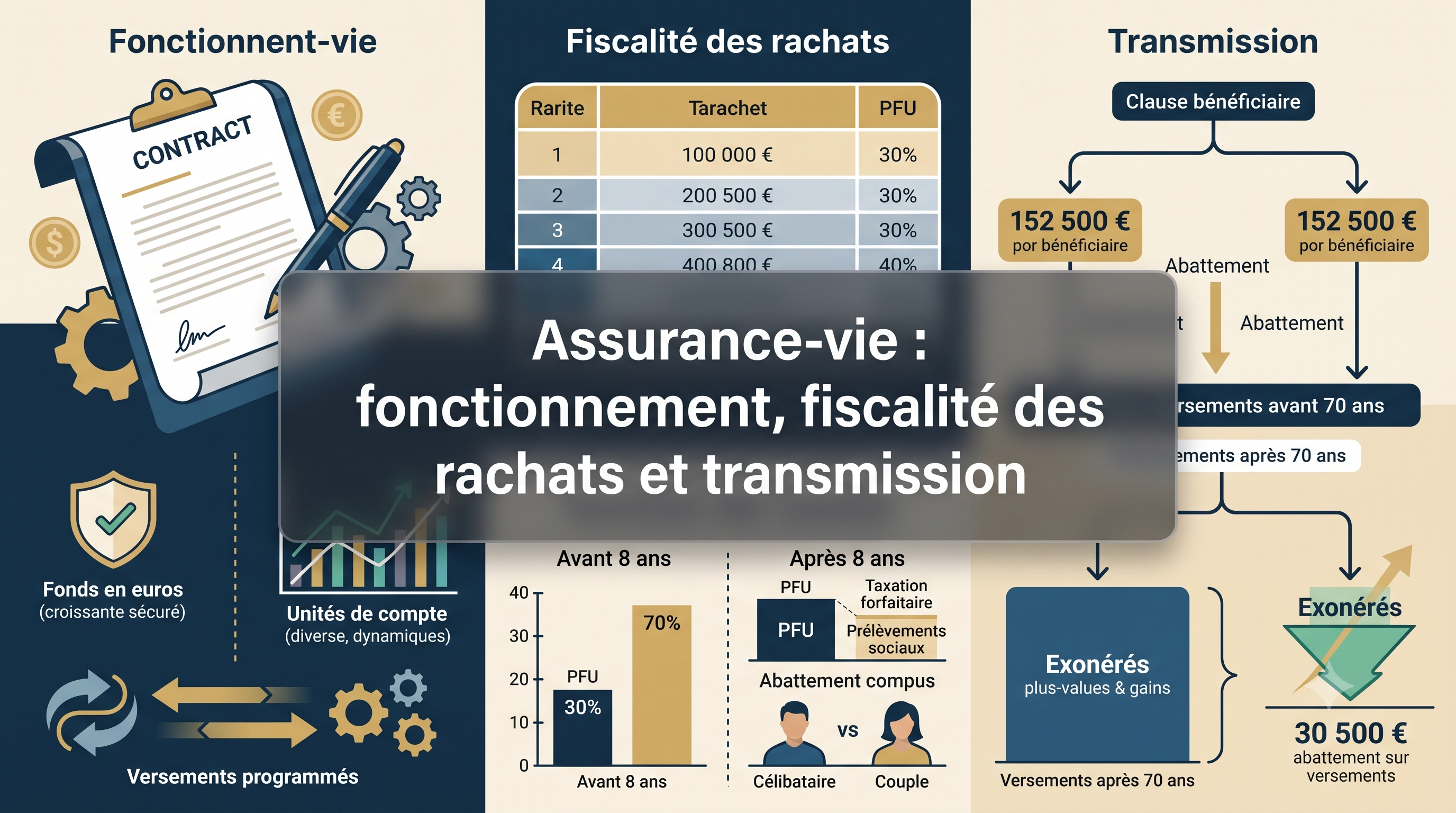 Assurance-vie : fonctionnement, fiscalité des rachats et transmission